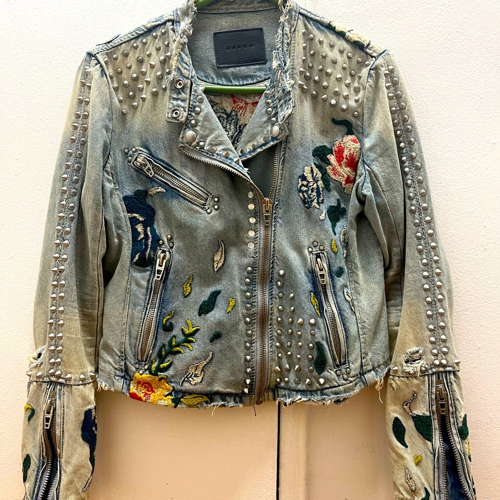 Blank NYC Studded & Embroidered Denim Jacket